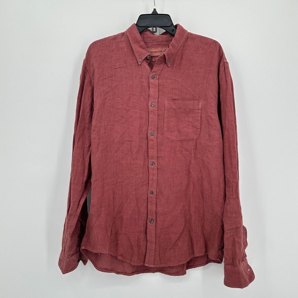 Abercrombie & Fitch Shirt Mens XL Red Linen Button Down Vacation Beach‎ Luxury